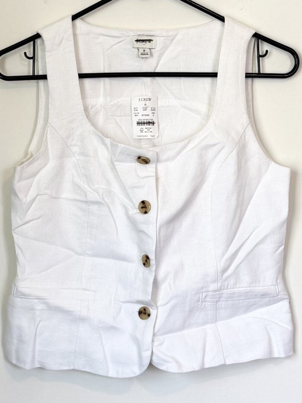 NWT J.Crew Scoop Neck Linen-Blend Vest - Size: 2